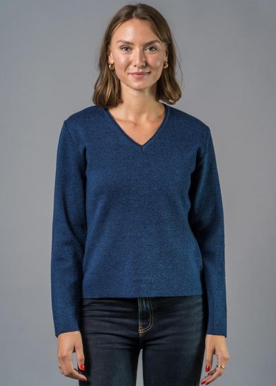 Connemara Damen Merino Pullover in blau-schwarz mouliné