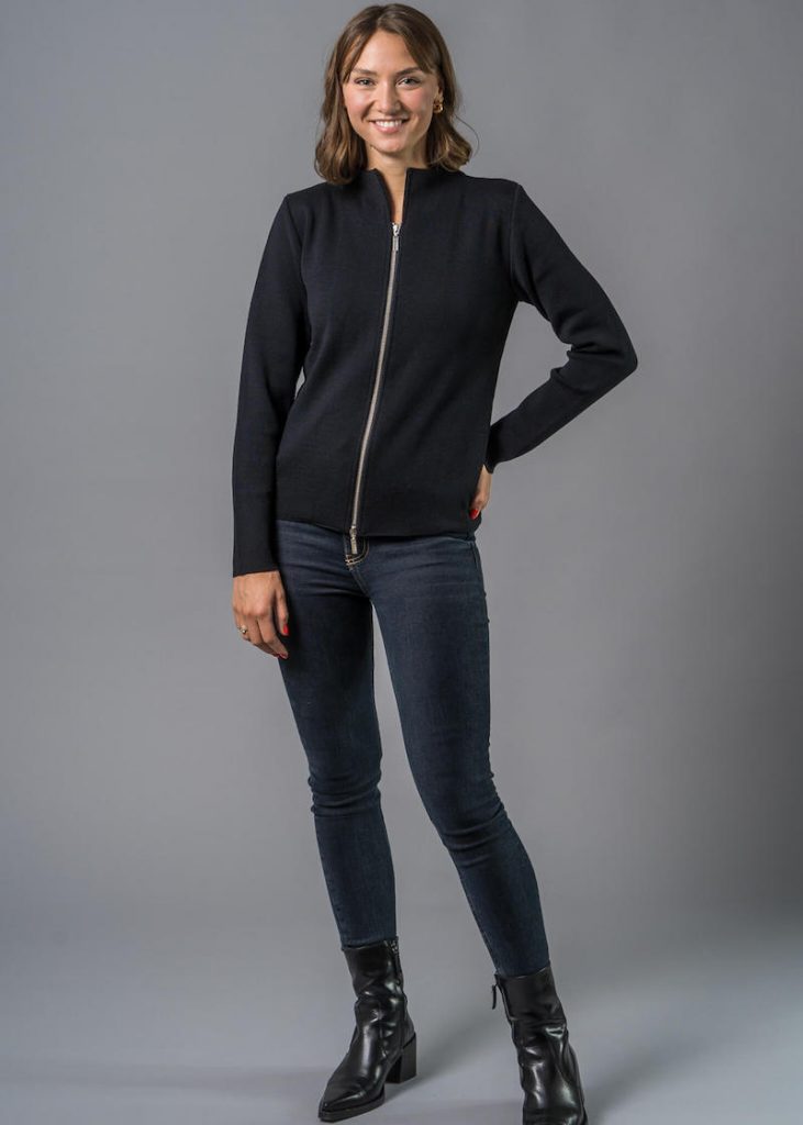 Damen-Strickjacke Mit Stehkragen, Reißverschluss, Merinowolle, Warm, Langärmelig, Beige, 38