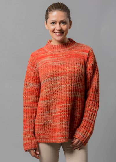 Connemara Grobstrick Pullover Damen Wolle in orange