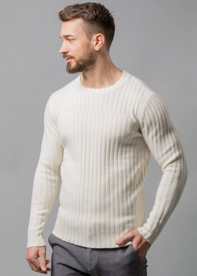 Connemara Herren Pullover wollweiß, ein Rippenpullover Herren aus Wollmix