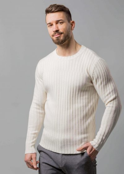 Connemara Herren Pullover wollweiß, ein Rippenpullover Herren aus Wollmix