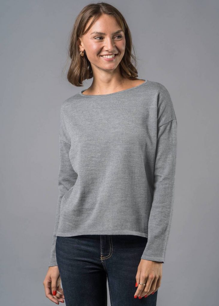 Pullover Damen silber mit U-Boot Ausschnitt Connemara