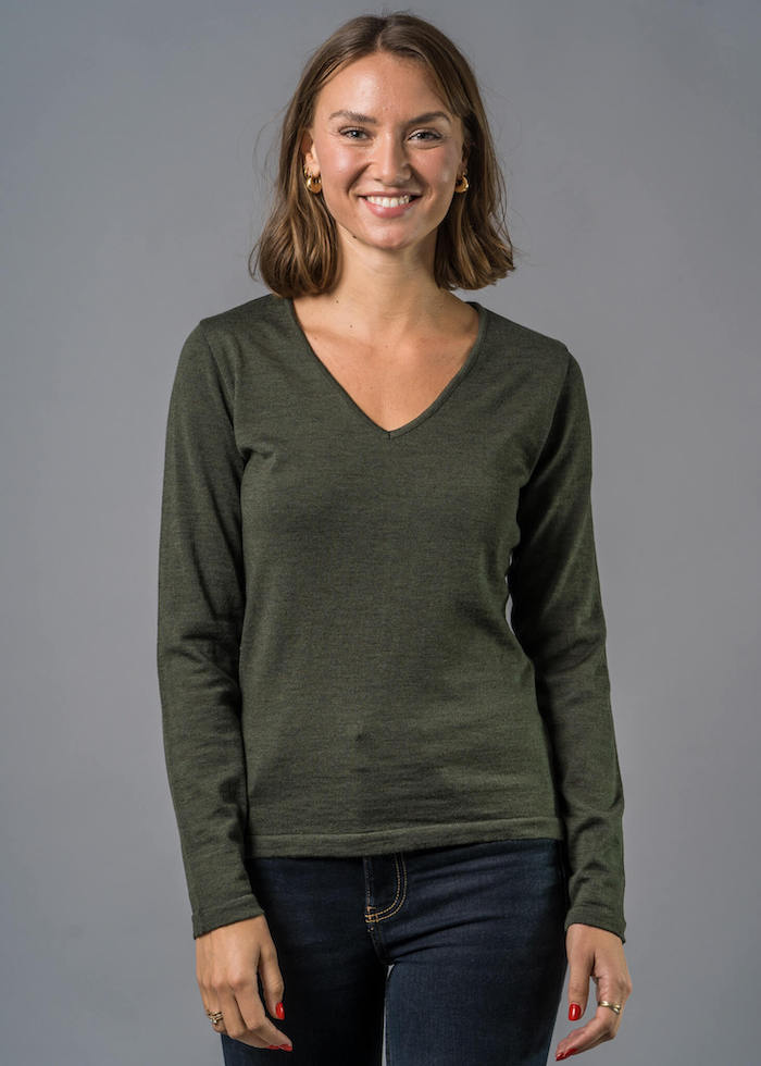 Damen Pullover olivgrün Millie von Connemara - Wollpullover richtg waschen