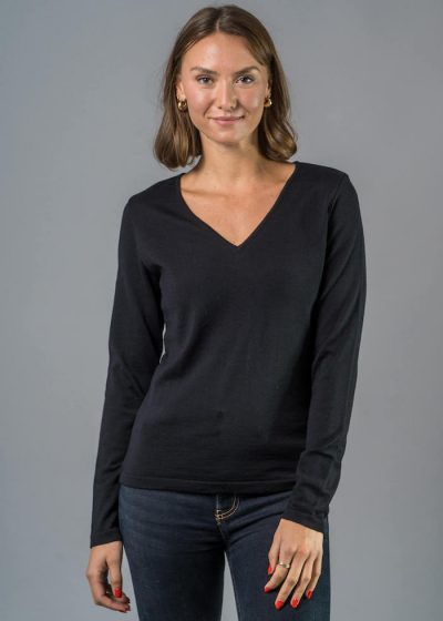 Damen Pullover mit V Ausschnitt von Connemara in schwarz