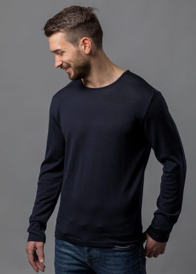 Rundhals Pullover Herren blau aus Merino von Connemara