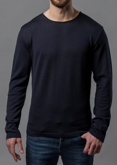 Rundhals Pullover Herren blau aus Merino von Connemara