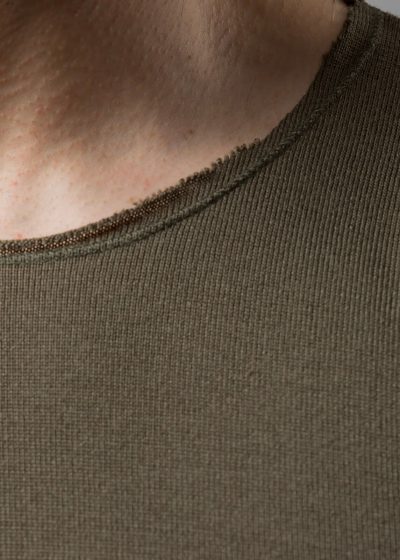 Detail Kragen - Connemara Rundhals Pullover Männer oliv Tom - Pullover waschen leicht gemacht