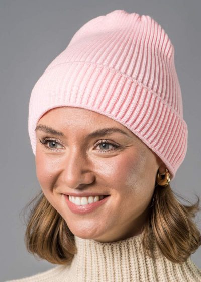 Wollmütze rosa aus Merino von Connemara