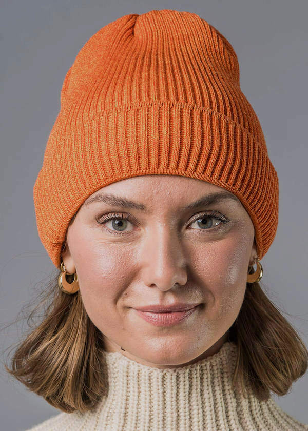 Mütze orange aus Merinowolle von Connemara
