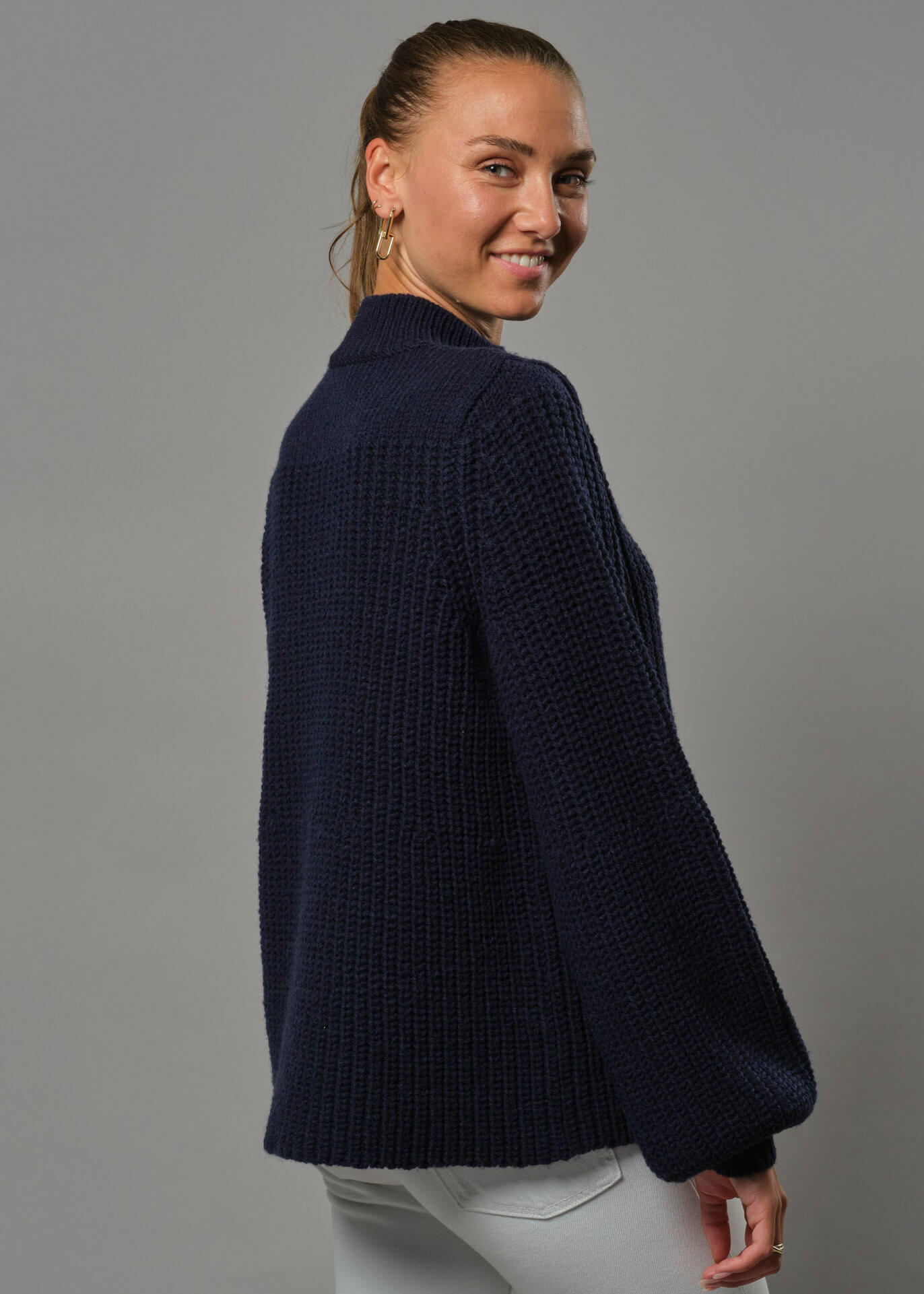 Lange Maxi-Strickjacke Für Damen, Ballonärmel, 2 Taschen, Vorne Offen, Truva-schwarz, M